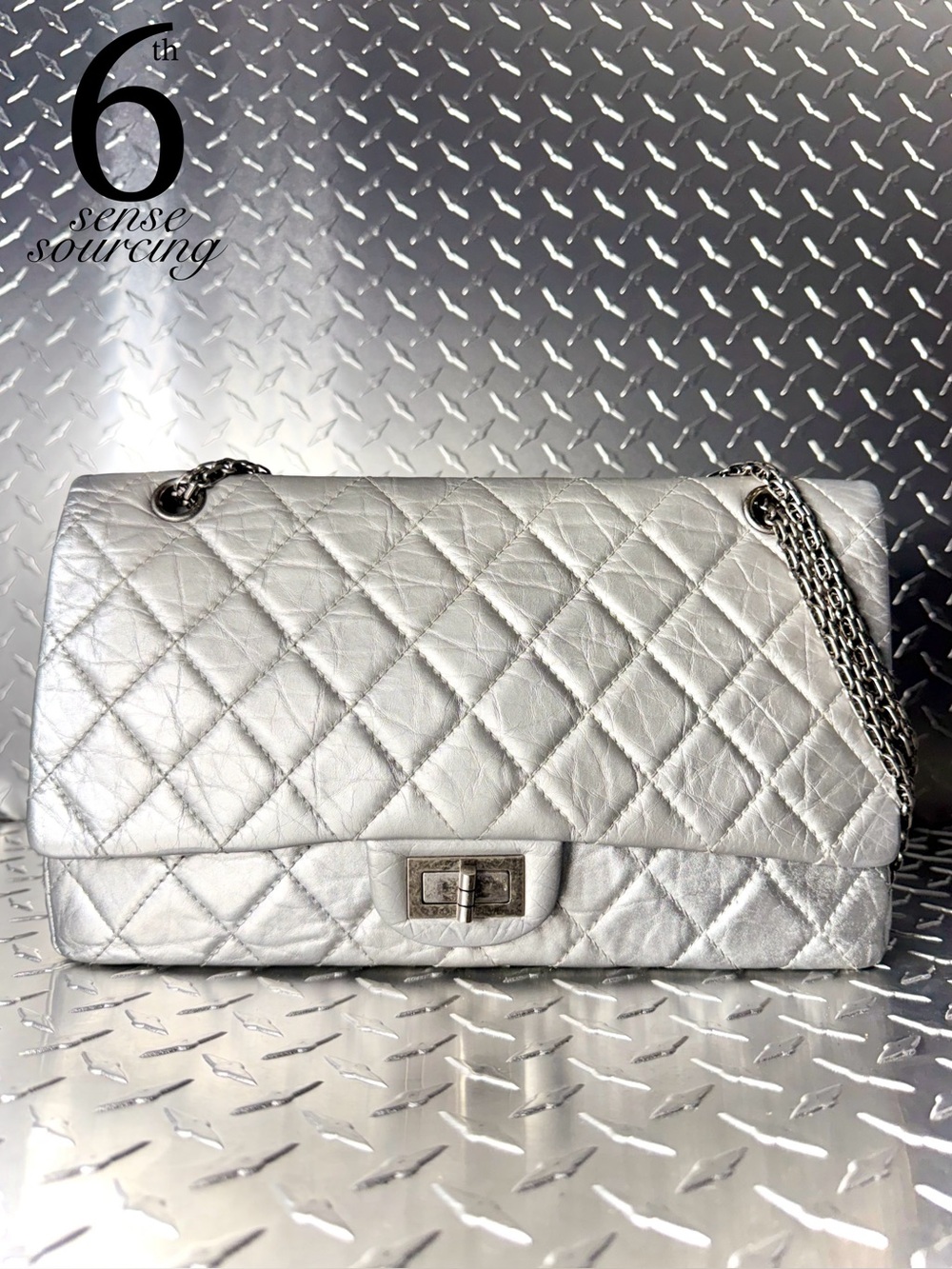 Chanel 2.55 Reissue Quilted Calfskin Jumbo Classic Flap in Metallic Silver